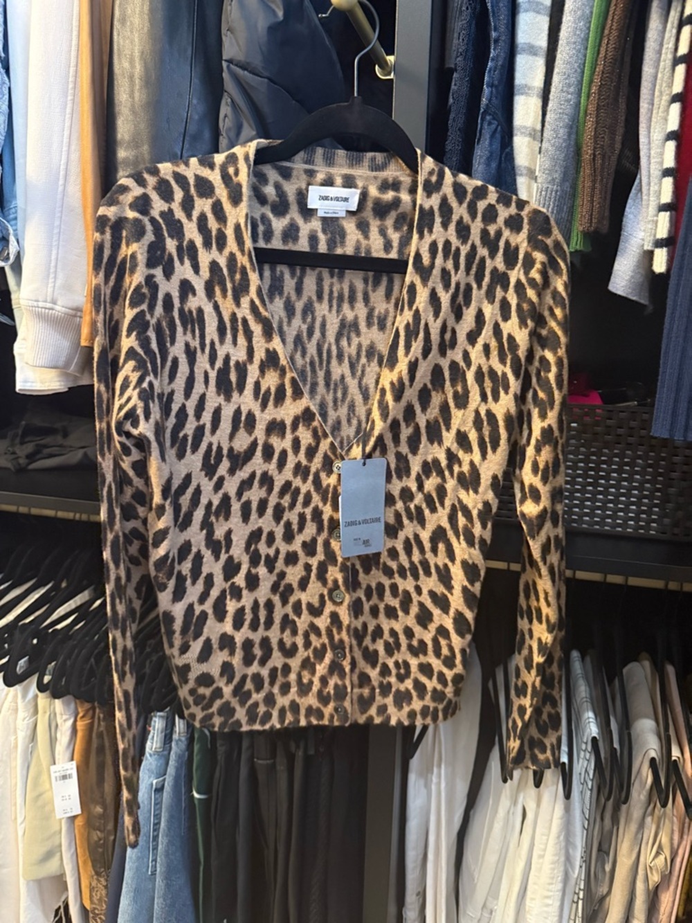 Zadig & Voltaire Leopard Print Knit Cardigan - Beige & Black